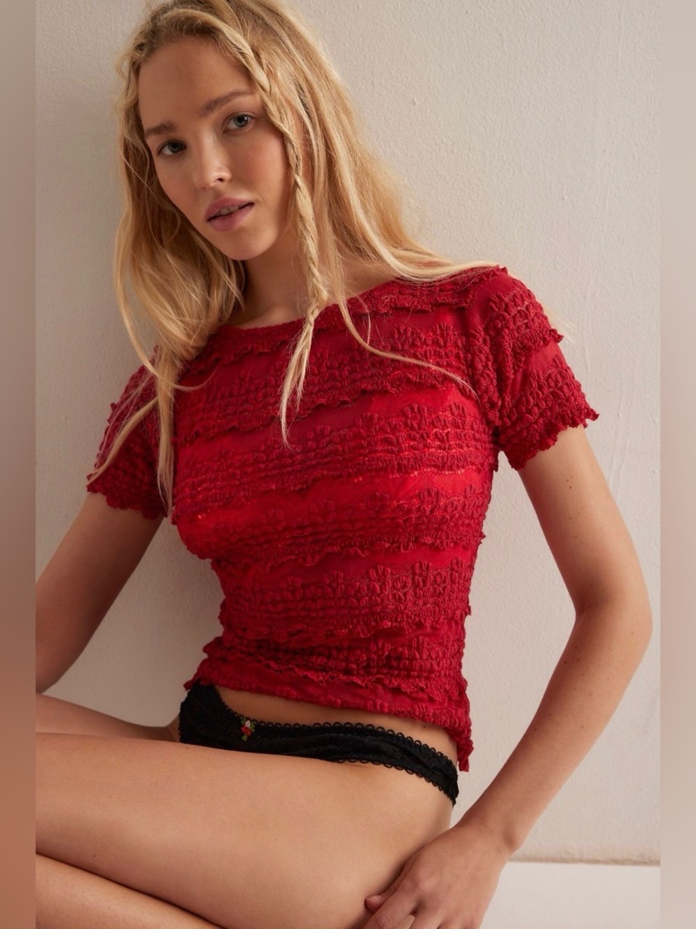 FREE PEOPLE Angelina Lace Tee Top